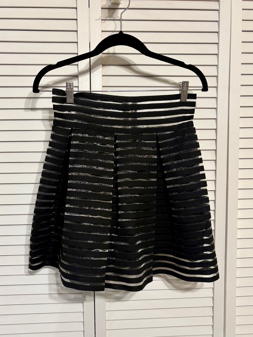 Ginger G Black & Sheer Mesh Striped Skater Skirt